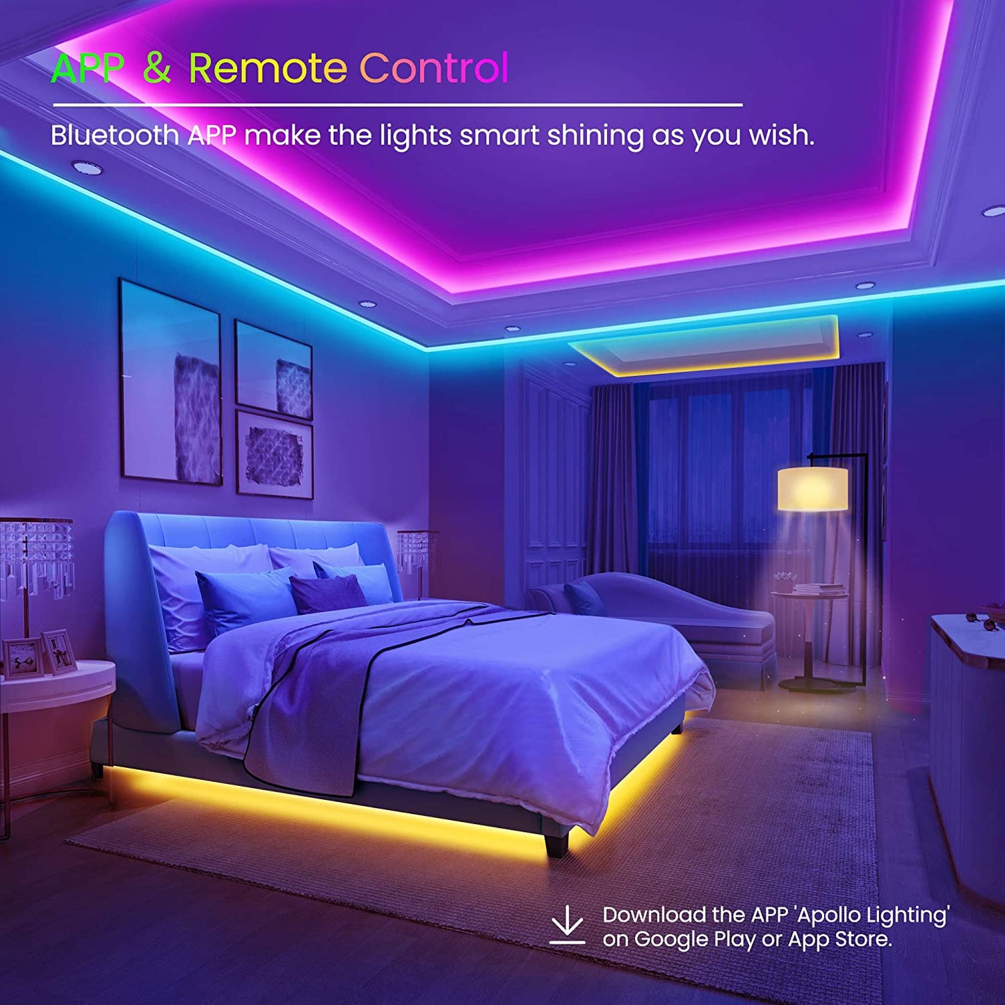 50 FT LED Strip Lights,Bluetooth LED Lights for Bedroom 