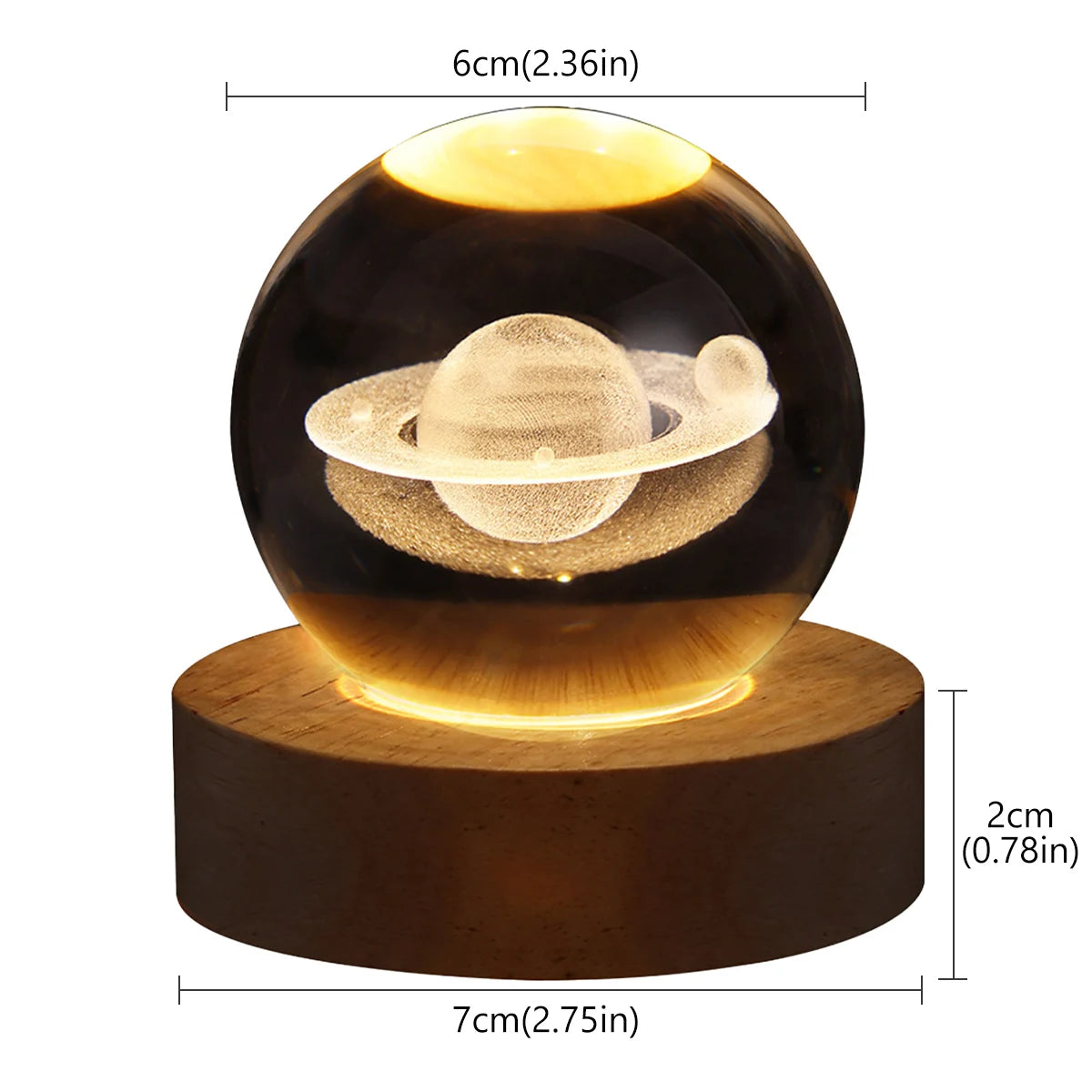 3D Crystal Ball LED Night Light Glowing Planetary Galaxy Lamp 