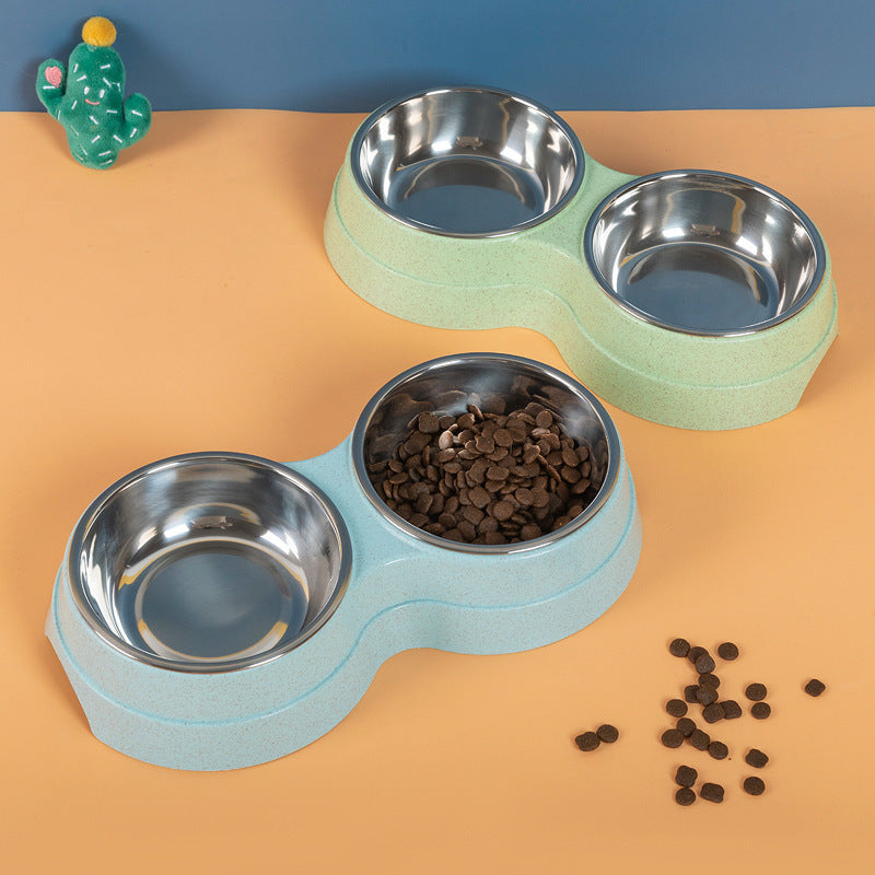 Double Pet Bowls Dog Food Water Feeder Stainless Steel Pet Drinking Dish Feeder Cat Puppy Feeding Supplies Small Dog Accessories - Lucky 22 Products 