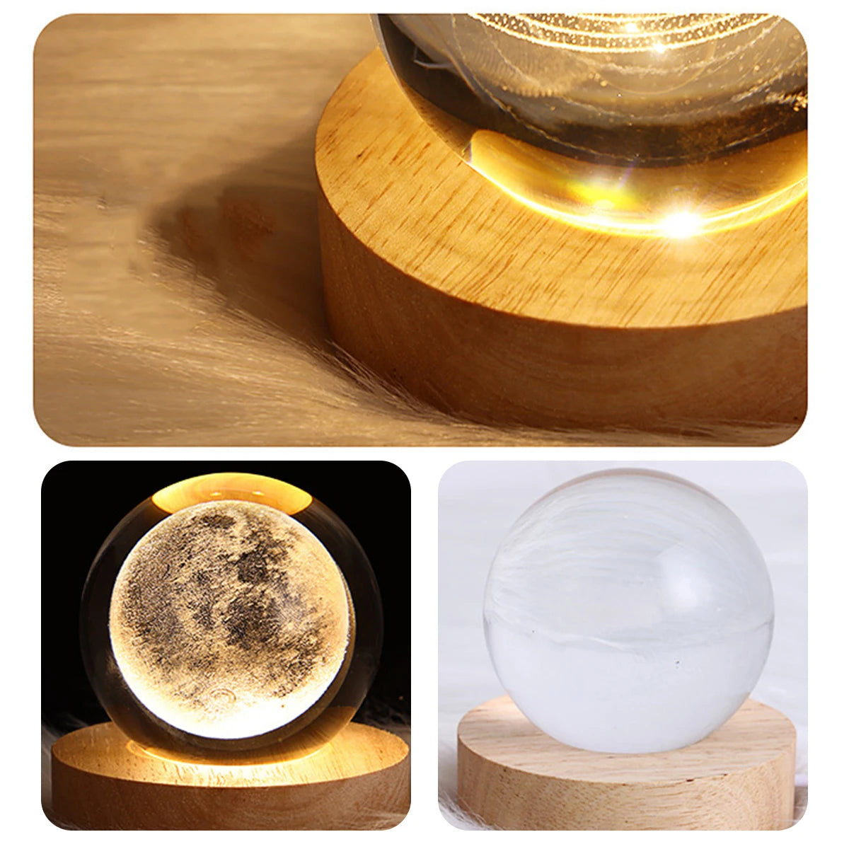 3D Crystal Ball LED Night Light Glowing Planetary Galaxy Lamp 