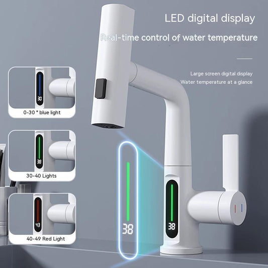 Intelligent Digital Display Faucet Pull-out Basin Faucet Temperature Digital Display Rotation - Lucky 22 Products 