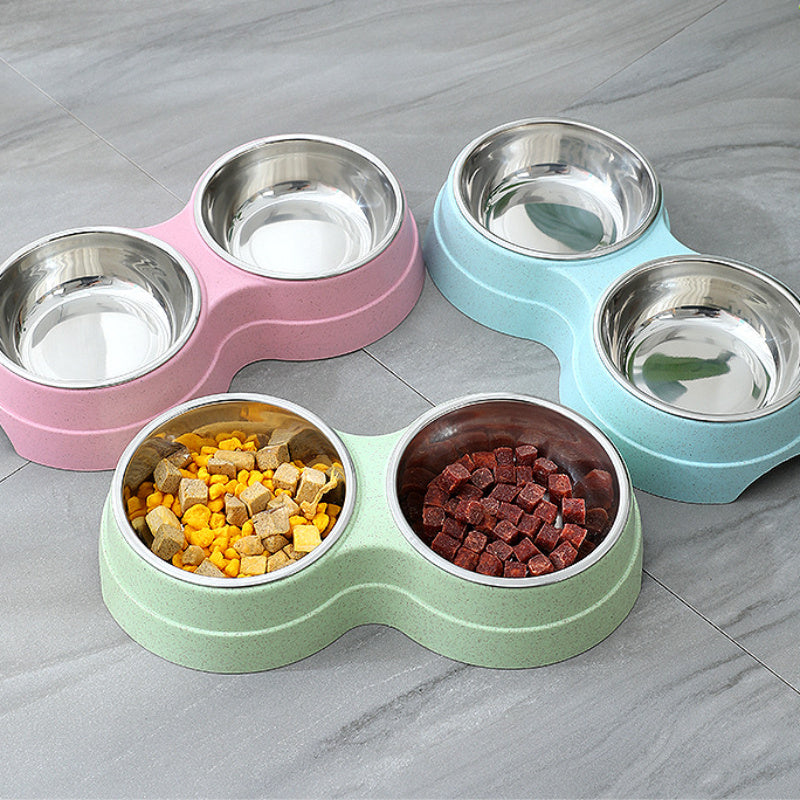 Double Pet Bowls Dog Food Water Feeder Stainless Steel Pet Drinking Dish Feeder Cat Puppy Feeding Supplies Small Dog Accessories - Lucky 22 Products 