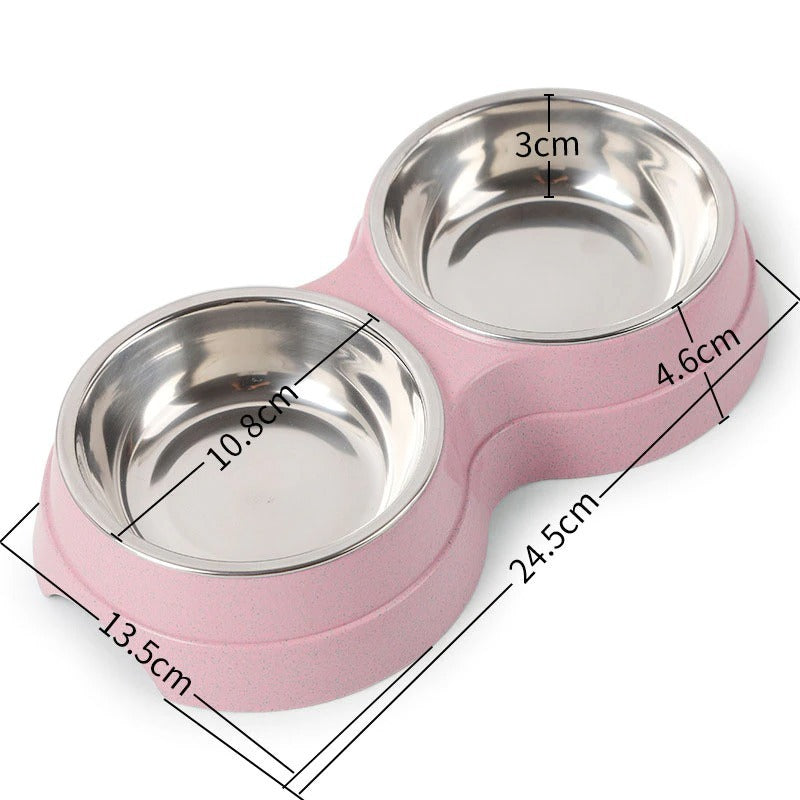 Double Pet Bowls Dog Food Water Feeder Stainless Steel Pet Drinking Dish Feeder Cat Puppy Feeding Supplies Small Dog Accessories - Lucky 22 Products 