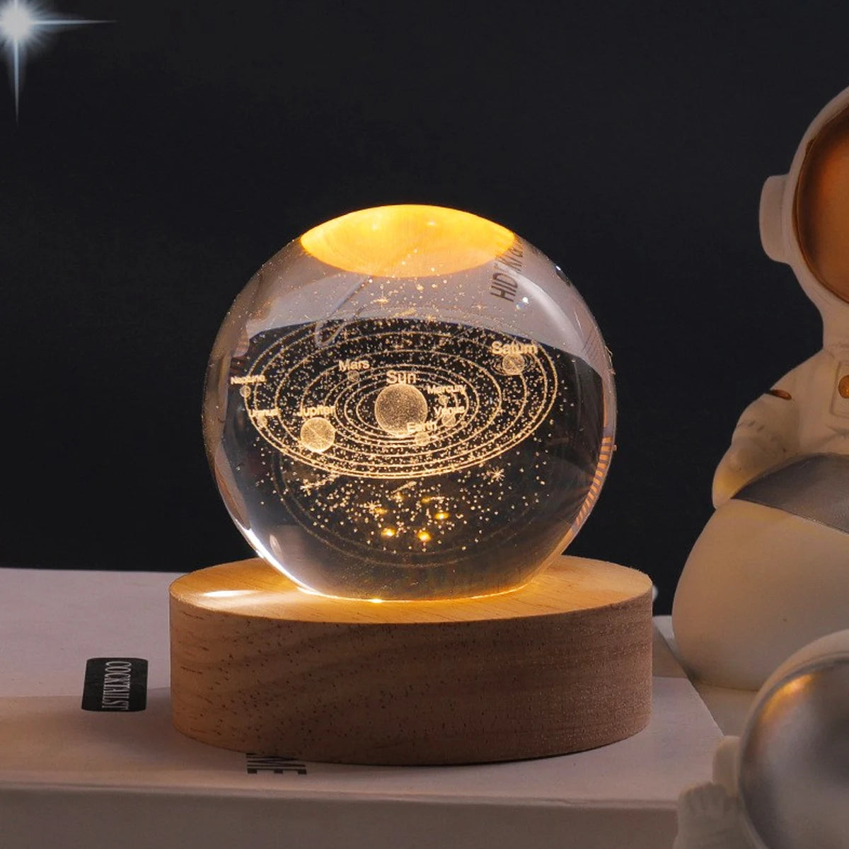 3D Crystal Ball LED Night Light Glowing Planetary Galaxy Lamp 