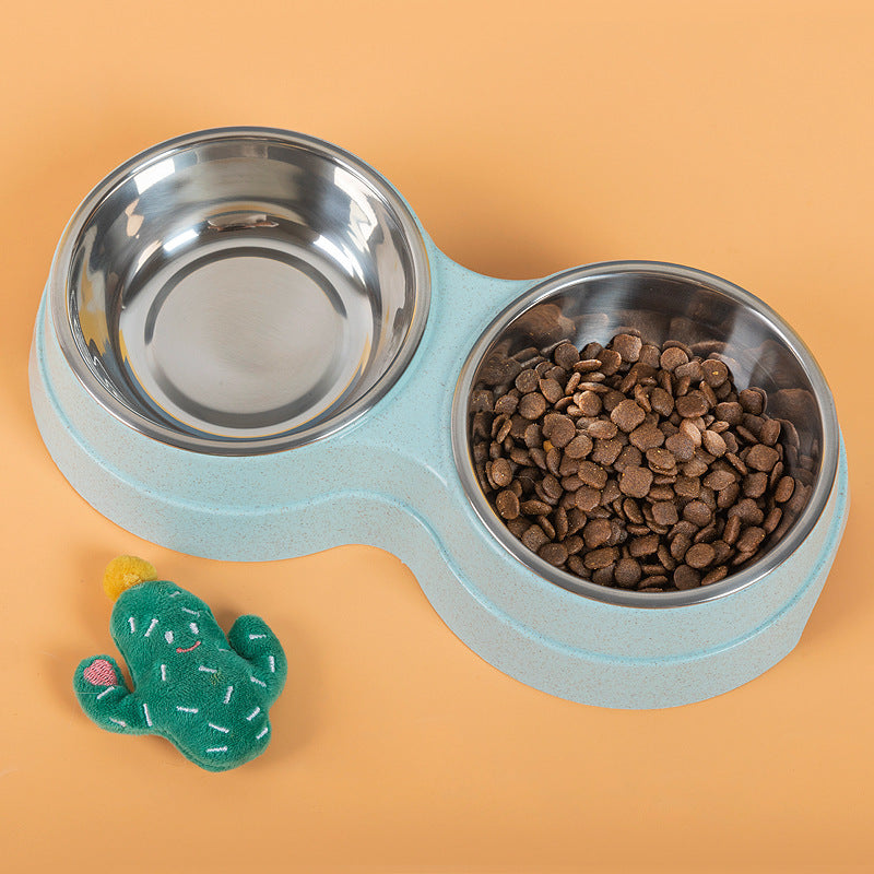 Double Pet Bowls Dog Food Water Feeder Stainless Steel Pet Drinking Dish Feeder Cat Puppy Feeding Supplies Small Dog Accessories - Lucky 22 Products 