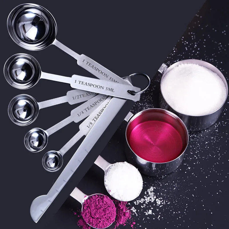 Stainless Steel Measuring Cups and Spoons Set Deluxe Premium Stackable Tablespoons 8/10Pcs - Lucky 22 Products 