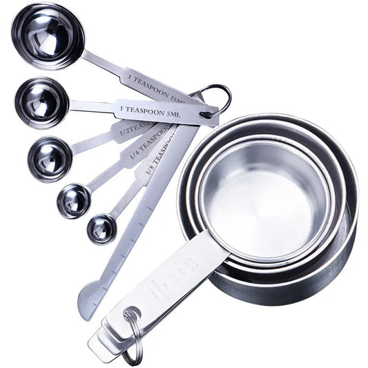 Stainless Steel Measuring Cups and Spoons Set Deluxe Premium Stackable Tablespoons 8/10Pcs - Lucky 22 Products 