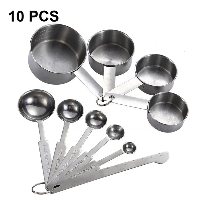 Stainless Steel Measuring Cups and Spoons Set Deluxe Premium Stackable Tablespoons 8/10Pcs - Lucky 22 Products 