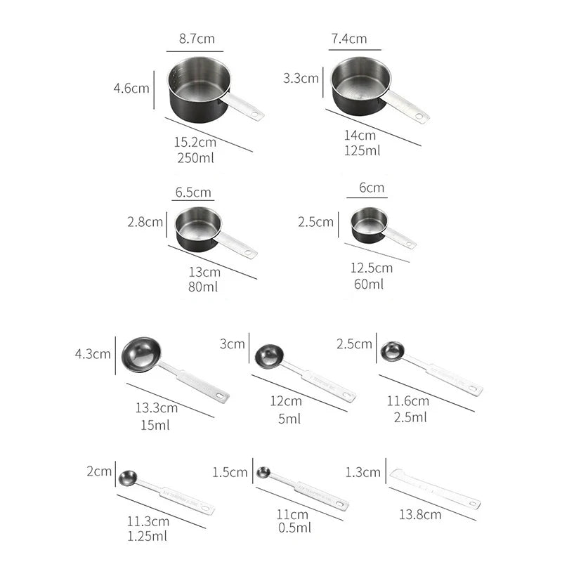 Stainless Steel Measuring Cups and Spoons Set Deluxe Premium Stackable Tablespoons 8/10Pcs - Lucky 22 Products 