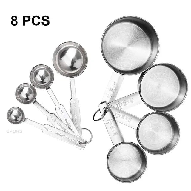 Stainless Steel Measuring Cups and Spoons Set Deluxe Premium Stackable Tablespoons 8/10Pcs - Lucky 22 Products 