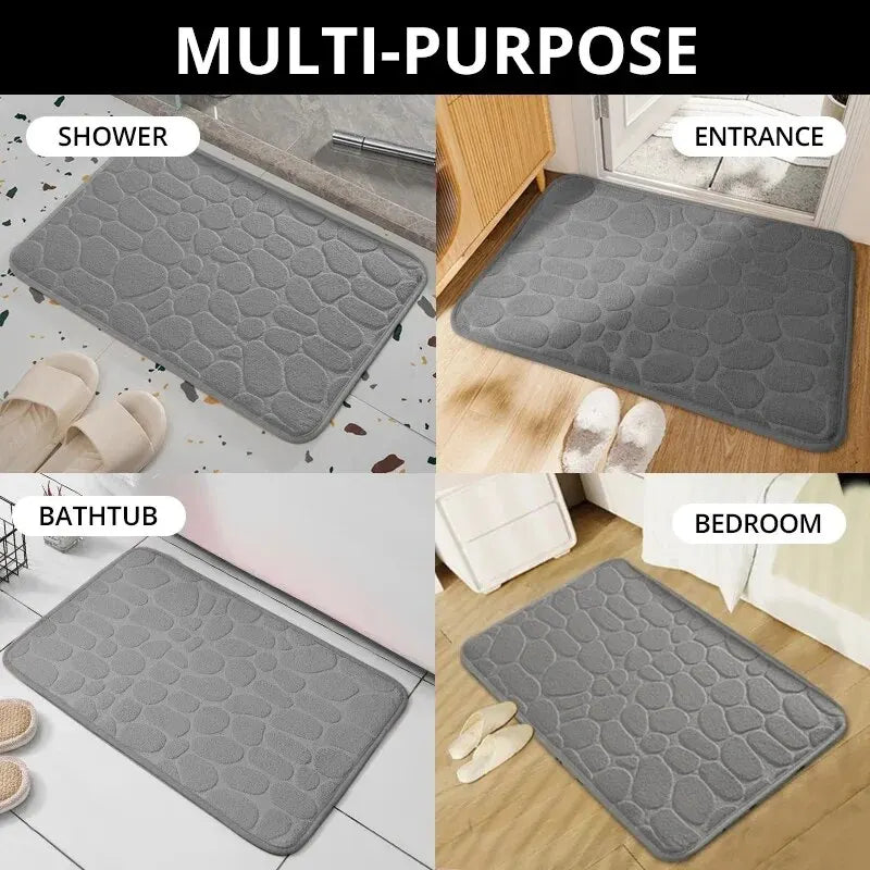 1pc Memory Foam Embossed Velvet Carpet Bathroom Living Room Non-Slip Mat Cobblestone Floor Mat Home Furnishings - Lucky 22 Products 