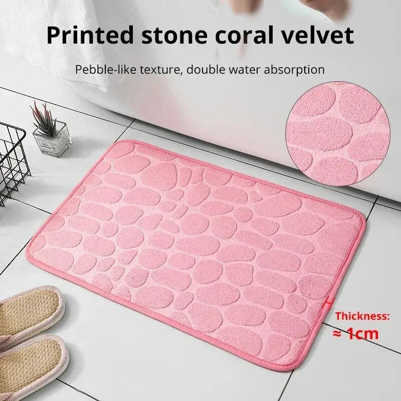 1pc Memory Foam Embossed Velvet Carpet Bathroom Living Room Non-Slip Mat Cobblestone Floor Mat Home Furnishings - Lucky 22 Products 