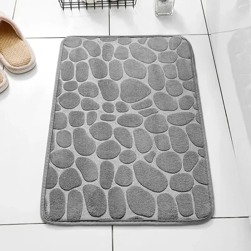 1pc Memory Foam Embossed Velvet Carpet Bathroom Living Room Non-Slip Mat Cobblestone Floor Mat Home Furnishings - Lucky 22 Products 