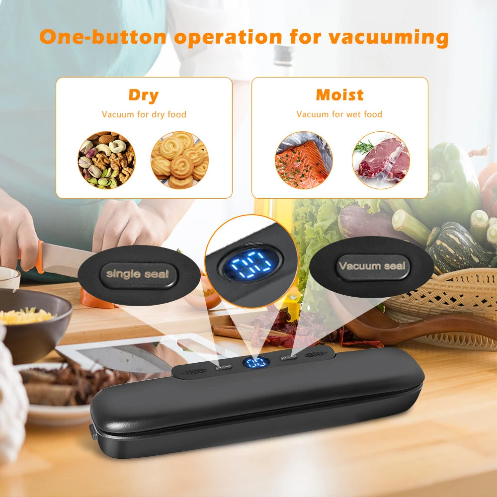 Electric Food Vacuum Sealer Machine And Storage Bags One Touch Fast Vacuuming For Wet Or Dry Food Kitchen Vacuum Sealing Machine - Lucky 22 Products 