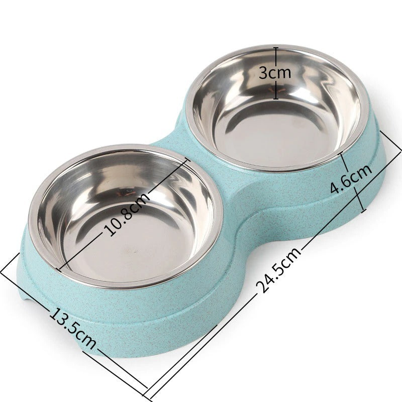 Double Pet Bowls Dog Food Water Feeder Stainless Steel Pet Drinking Dish Feeder Cat Puppy Feeding Supplies Small Dog Accessories - Lucky 22 Products 