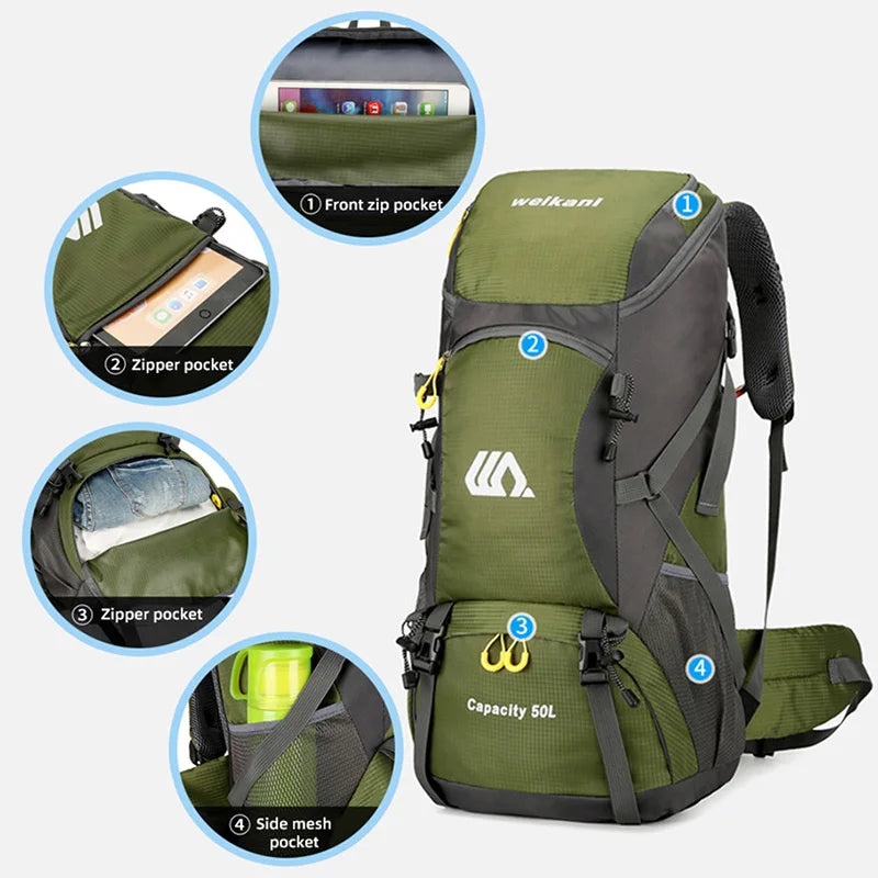 50L Travel Backpack Camping Men Large Hiking Bag 