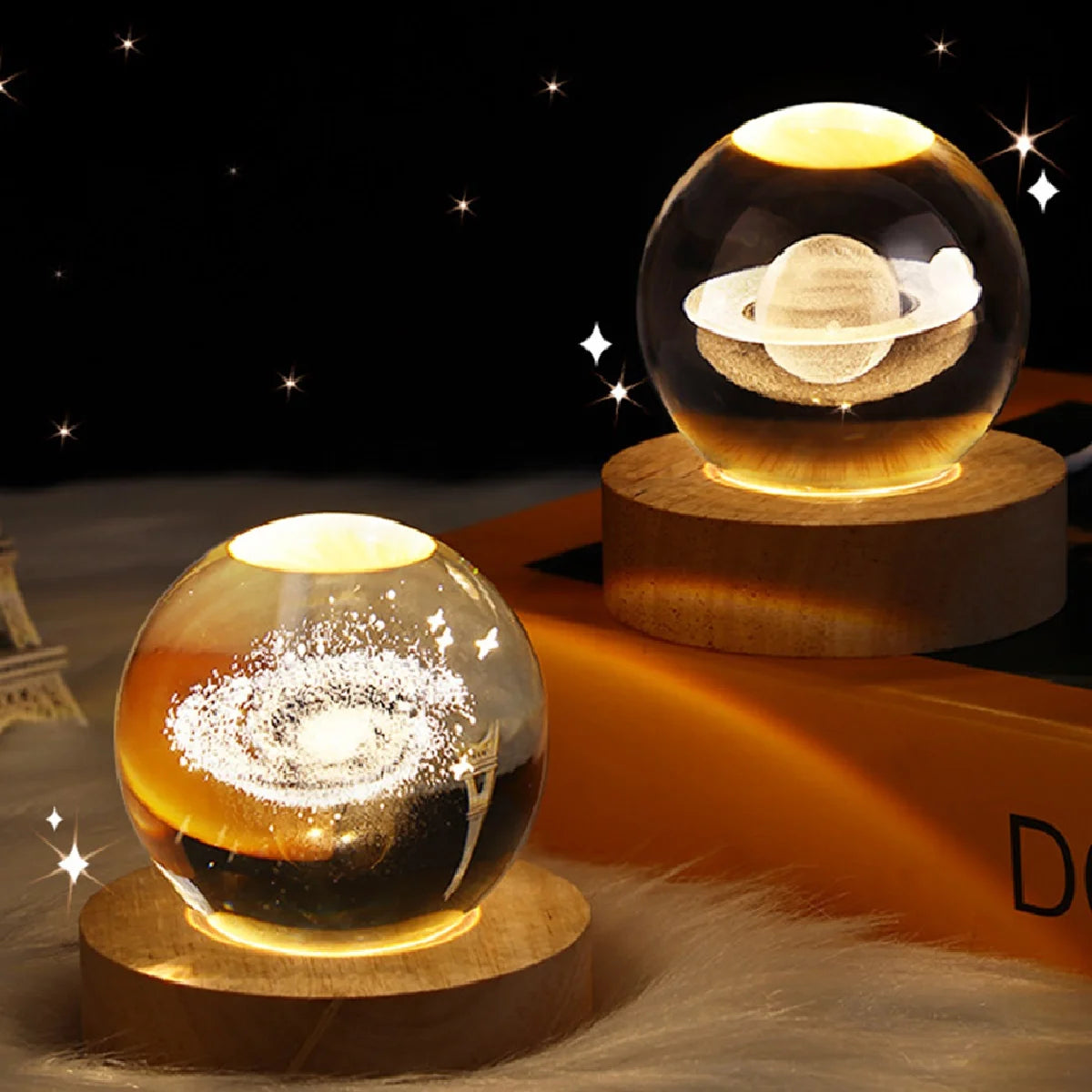 3D Crystal Ball LED Night Light Glowing Planetary Galaxy Lamp 