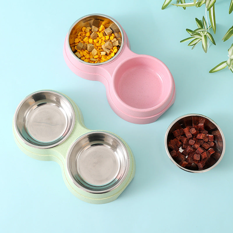 Double Pet Bowls Dog Food Water Feeder Stainless Steel Pet Drinking Dish Feeder Cat Puppy Feeding Supplies Small Dog Accessories - Lucky 22 Products 