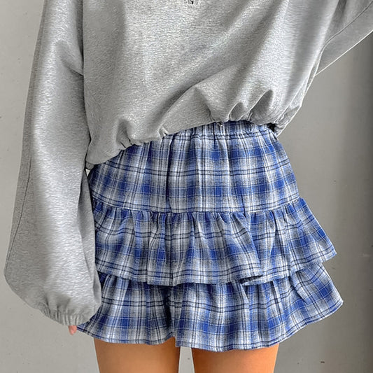 Women's Cotton Blue Plaid Skirt - Lucky 22 Products 