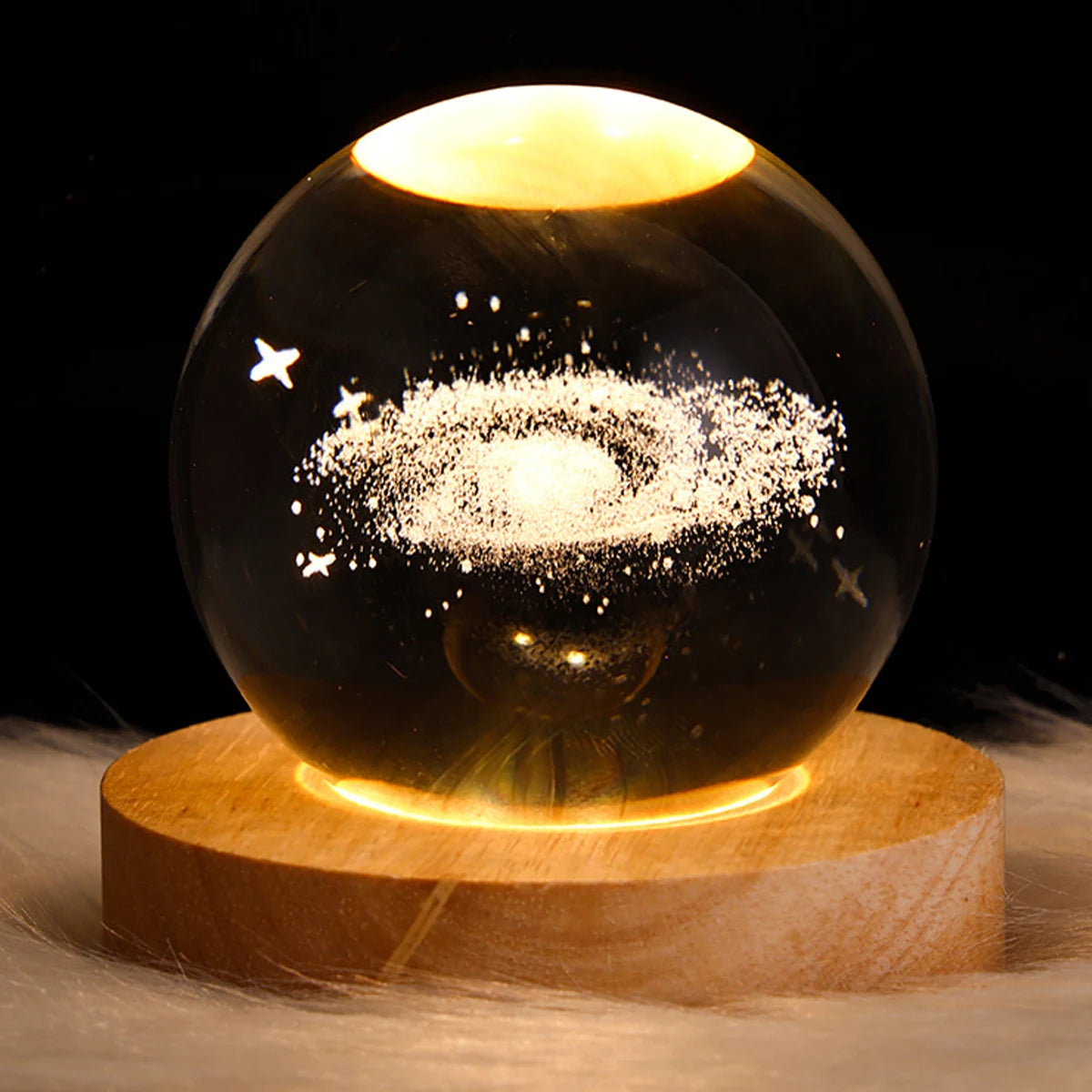 3D Crystal Ball LED Night Light Glowing Planetary Galaxy Lamp 